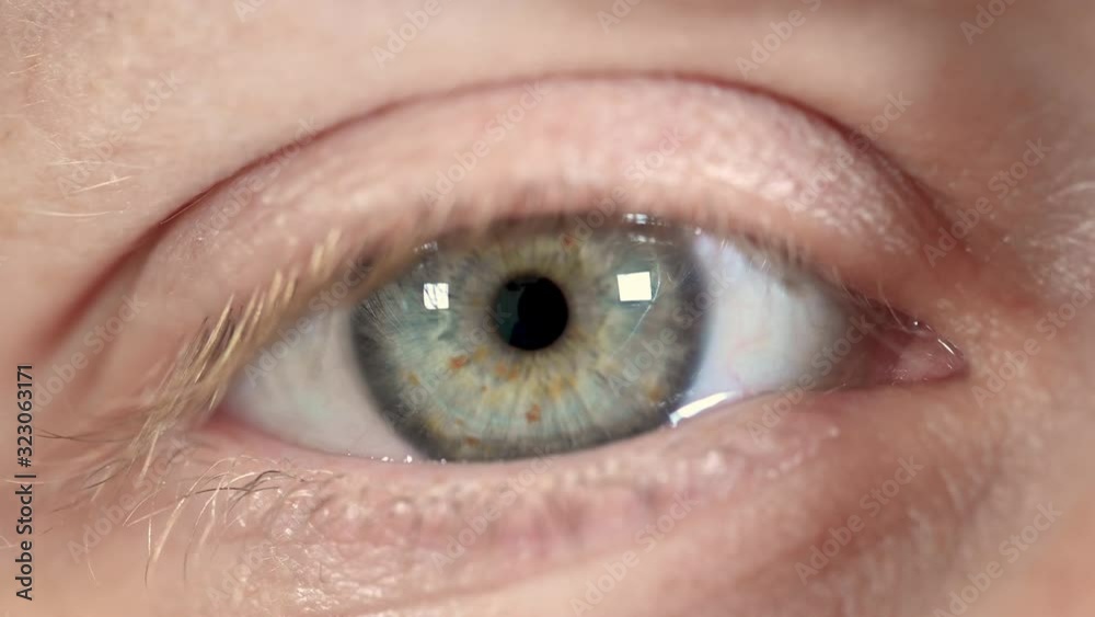 close up beautiful blue eye of woman, opening and blinking human iris macro natural beauty . close up beautiful blue eye of woman, opening and blinking human iris macro natural beauty .