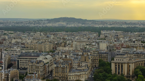 Paris, France. View of the city from the Eiffel Tower at dusk.