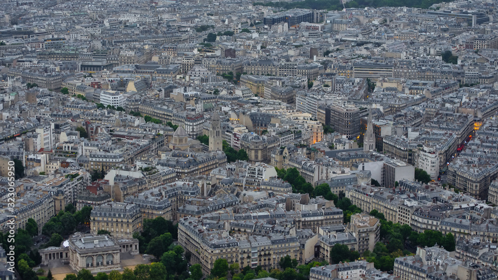 Paris, France. View of the city from the Eiffel Tower at dusk.