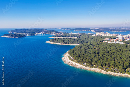 An aerial view of Pula coastline, Istria, Croatia
