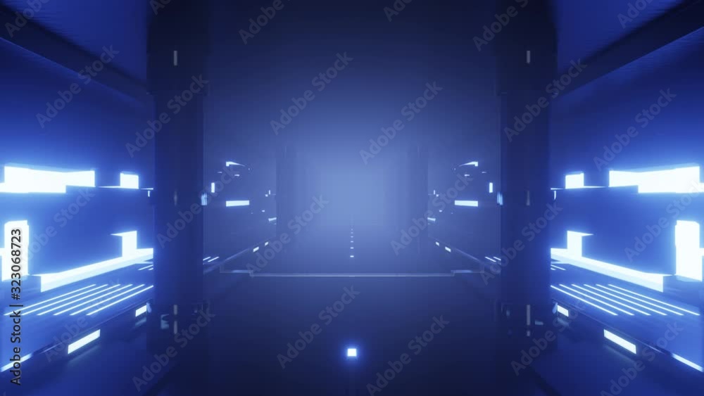 futuristic scifi neon tunnel seamless loop animation 3d render