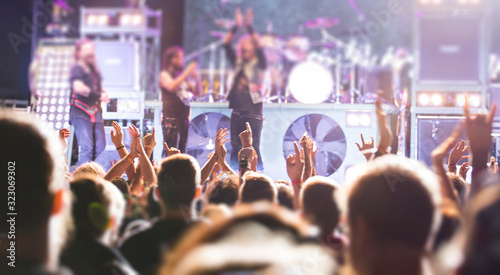 Wallpaper Mural Concert and music festival background with hands raised and party people.  Torontodigital.ca
