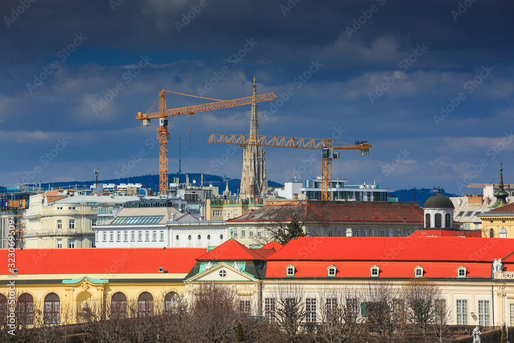 Fototapeta premium St. Stephen's Cathedral, Vienna, Austria. Near construction and cranes.