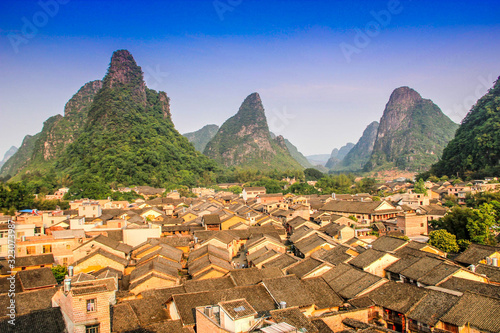 panoramic view of yet unknown oldtown of Huangyao in Zhaoping County, Guangxi, China