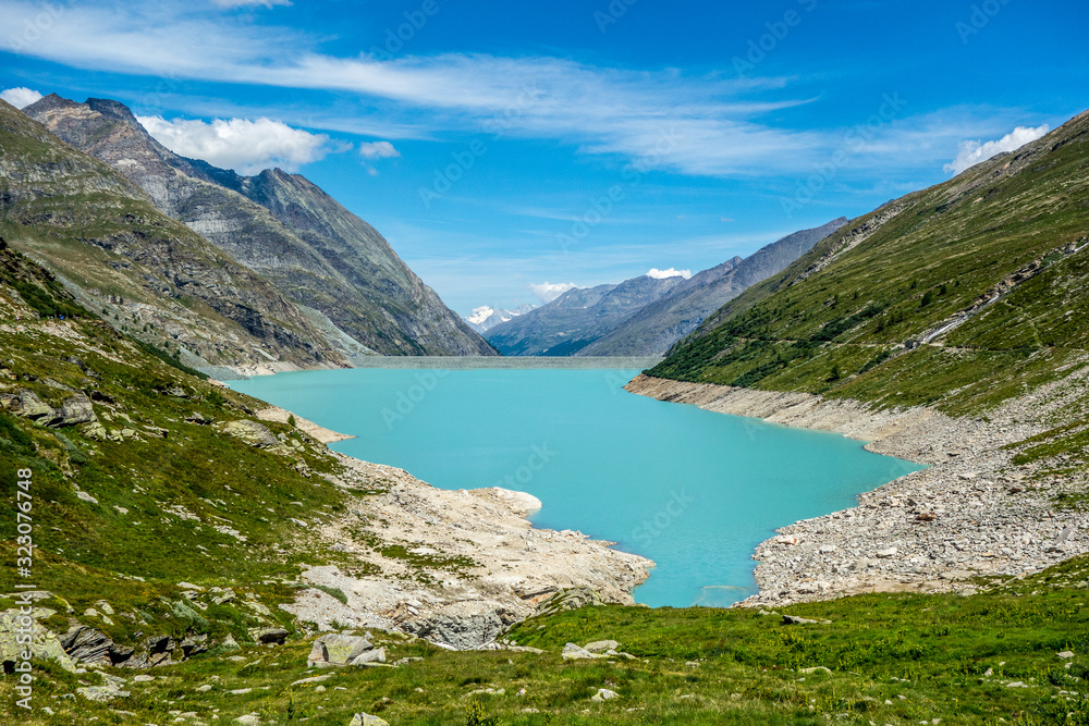 Mattmark lake in the canton of Valais southwestern part of Switzerland