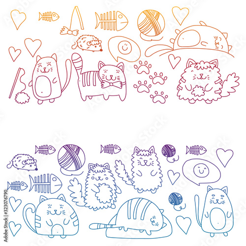 Vector pattern with cute little cats and kittens for children.
