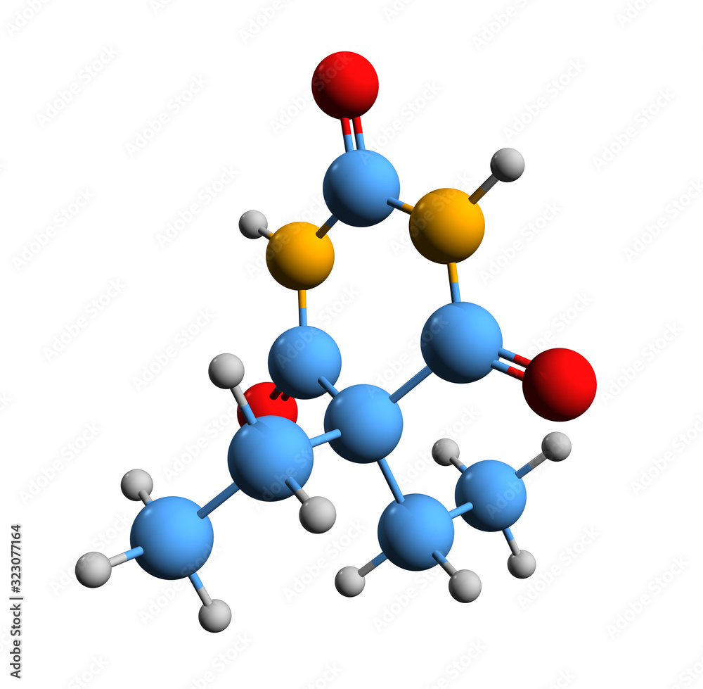 3D image of barbital skeletal formula - molecular chemical structure of barbitone isolated on white background
