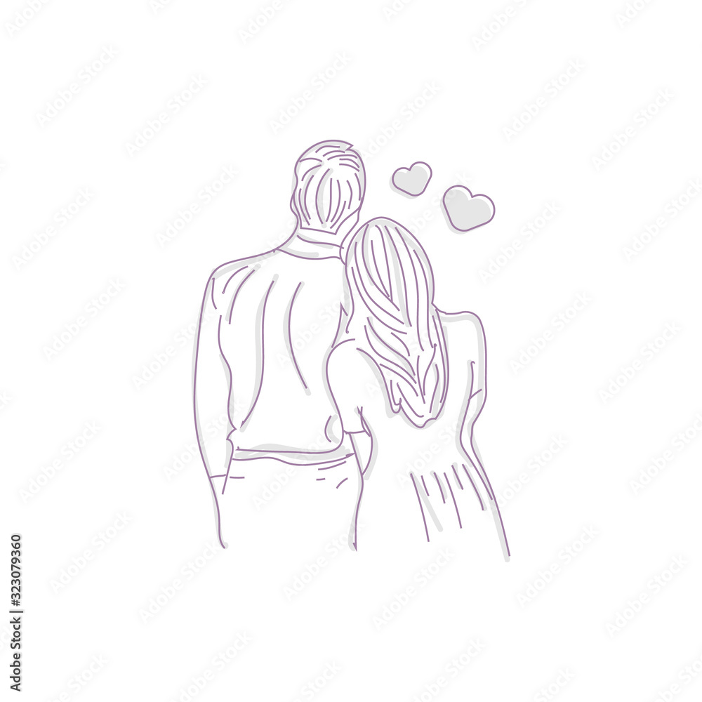 Sketch line art romantic couple for greeting card or wallpaper vector eps 10