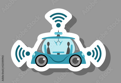 Self-driving car icon that symbolizes future technology and driverless