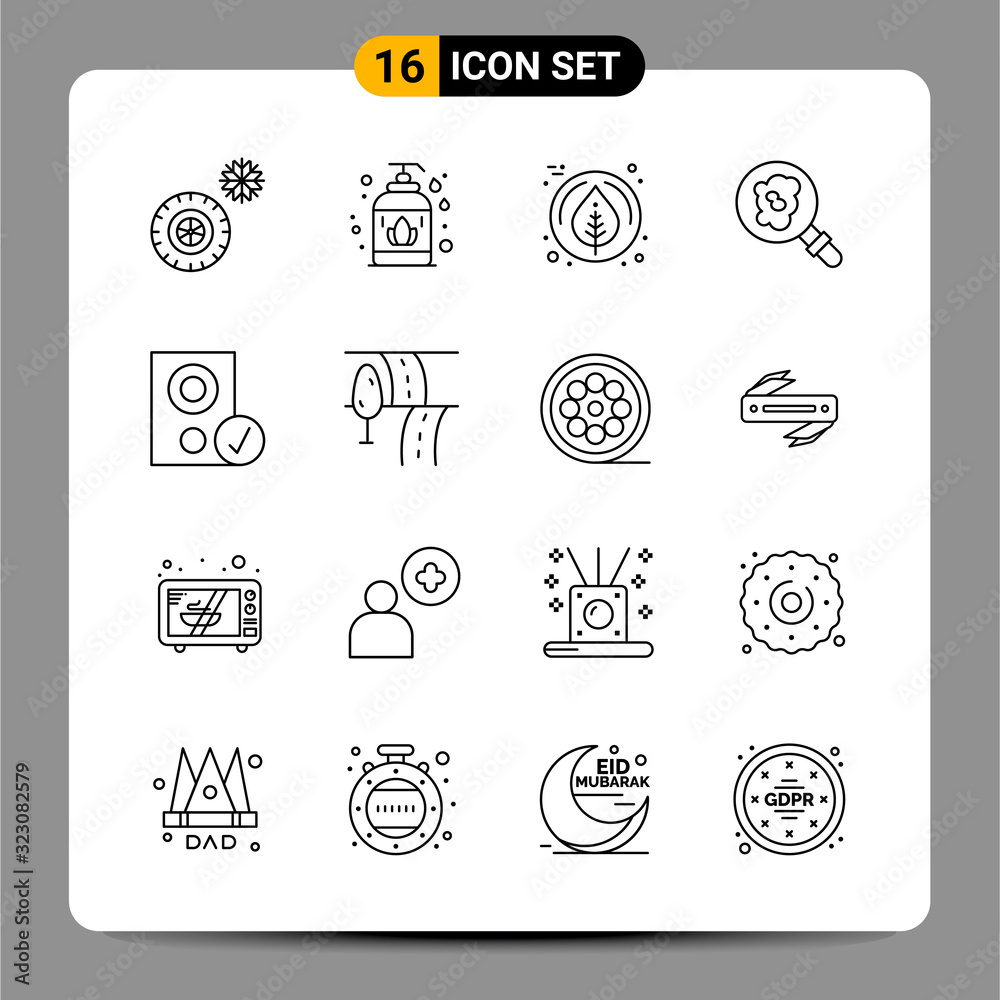 Naklejka 16 Black Icon Pack Outline Symbols Signs for Responsive designs on white background. 16 Icons Set.