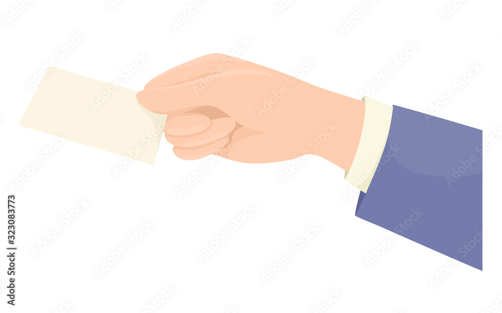 A hand holds a card or piece of paper. Vector isolate in cartoon flat style. White background. Business. A hand holds a card or piece of paper. Vector isolate in cartoon flat style. White background. Business.