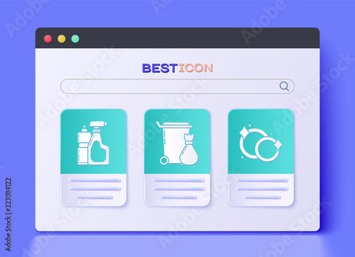Set Trash can , Plastic bottles for liquid dishwashing liquid and Washing dishes icon. Vector