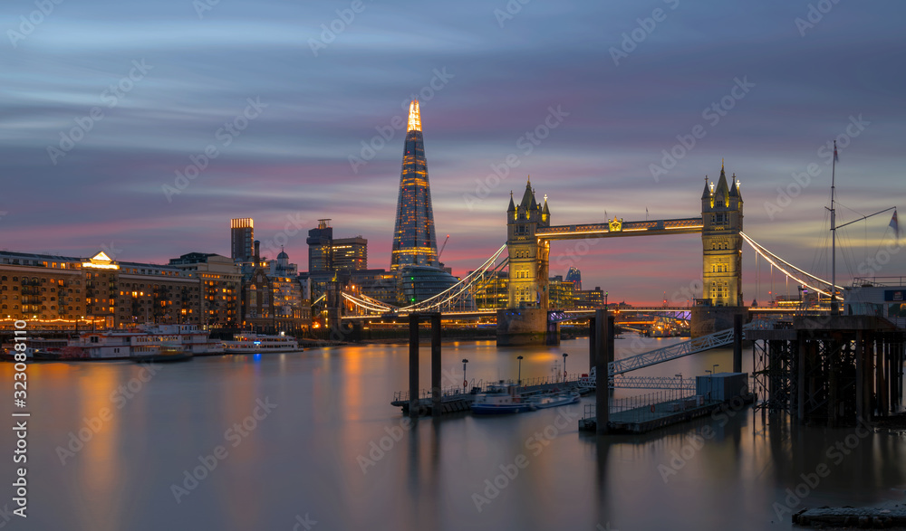 Tower bridge in London at dusk