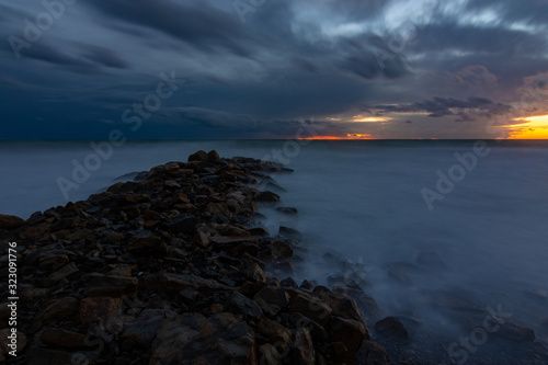 Night view of the rocky shore of the Black Sea, Anapa, Russia
