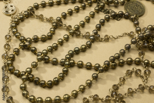 set of necklaces and bead accessory background 
