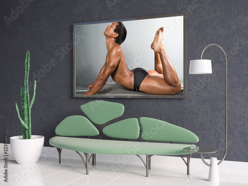 Mock up poster Interior, sofa in the form of a tree, on a white background  3D rendering, 3D illustration