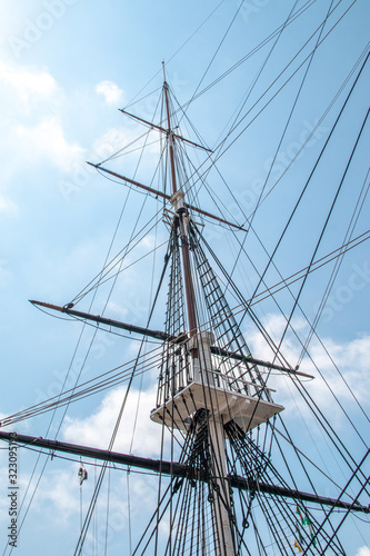 Tall ship mast on an old war ship
