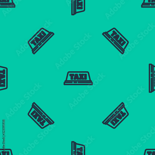 Blue line Taxi car roof icon isolated seamless pattern on green background. Vector Illustration