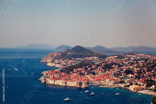 Panoramic aerial view over Dubrovnik city walls 