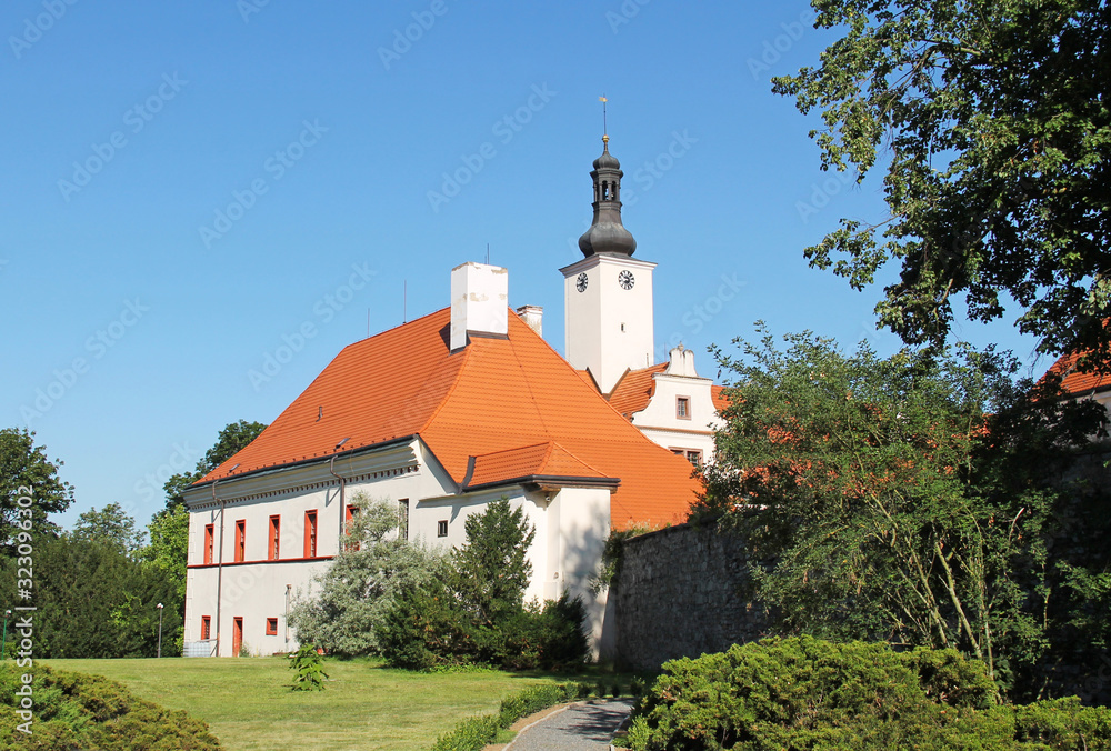 beautiful white chateau of Komorni Hradek in Chocerady, Czech Republic