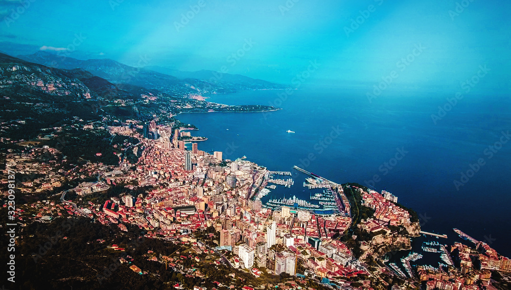 Aerial panoramic view of Monaco Monte Carlo French Riviera 