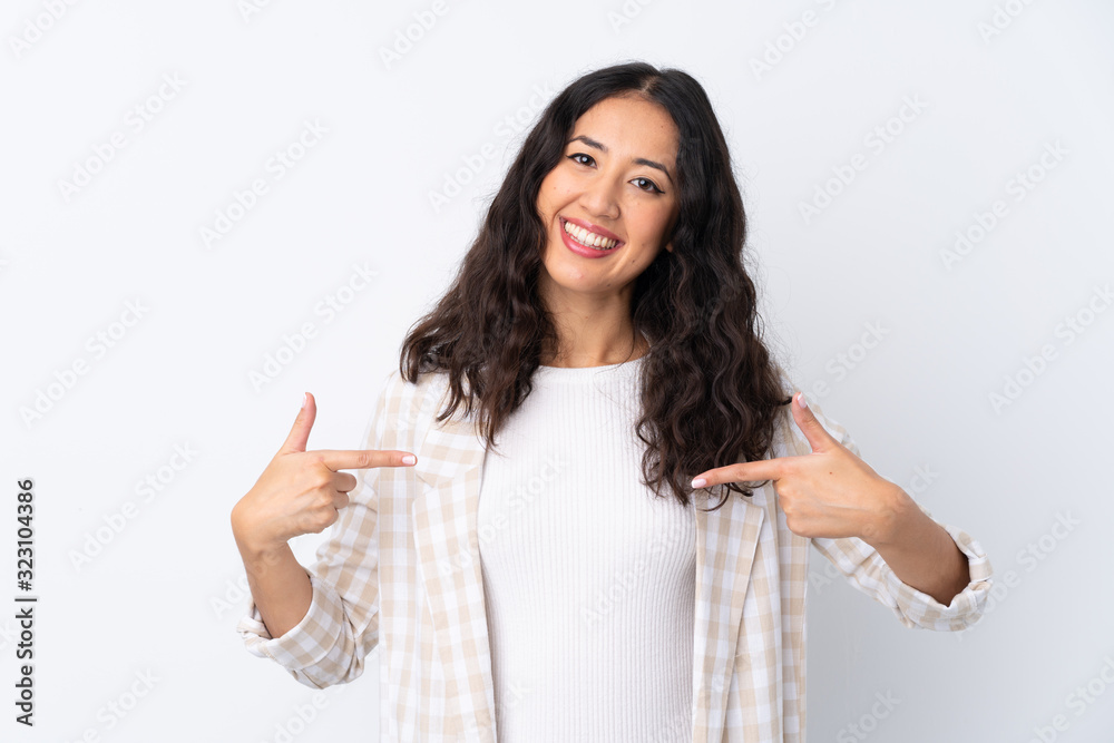 Mixed race woman over isolated white background proud and self-satisfied Mixed race woman over isolated white background proud and self-satisfied