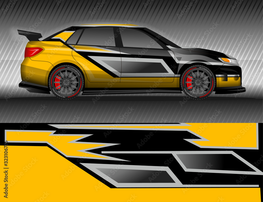 Car livery wrap decal, rally race style vector illustration abstract background Car livery wrap decal, rally race style vector illustration abstract background