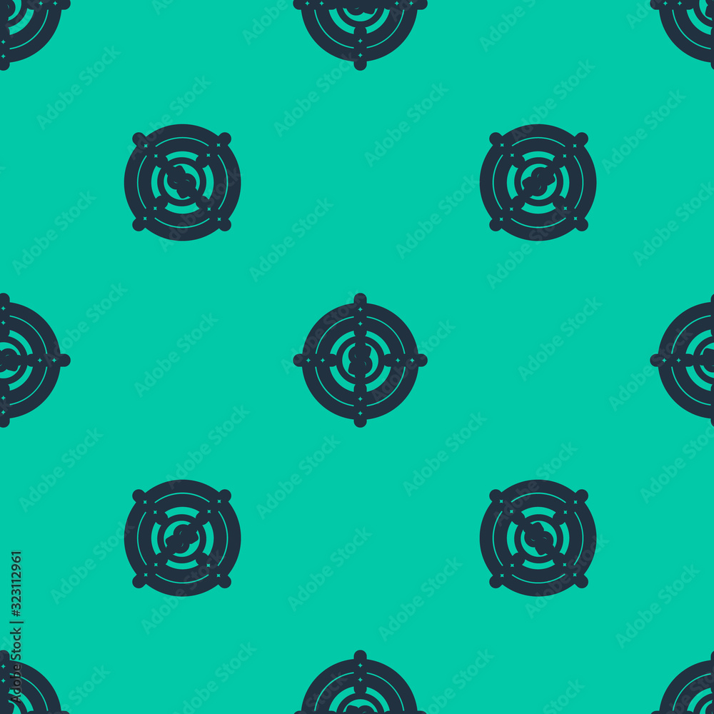 Blue line Target with dollar symbol icon isolated seamless pattern on green background. Investment target icon. Successful business concept. Cash or Money. Vector Illustration - obrazy, fototapety, plakaty 