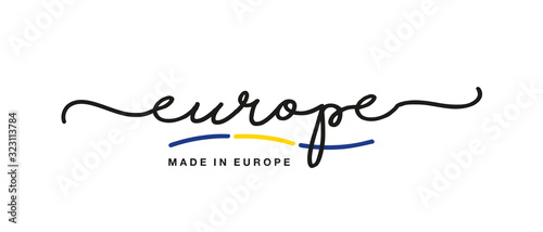 Made in Europe handwritten calligraphic lettering logo sticker flag ribbon banner