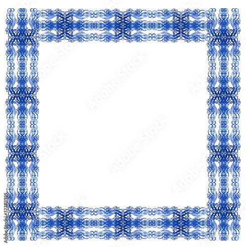 A frame of geometric and rounded blue lines on a white, isolated background.