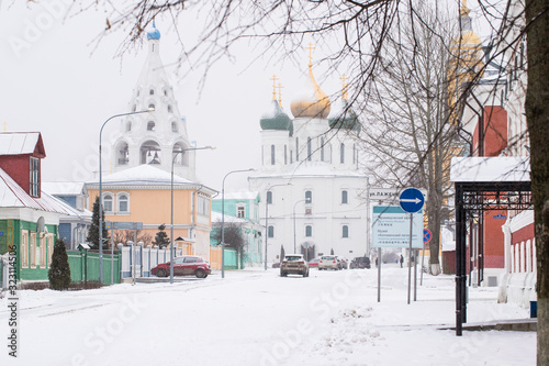 In Background Bell Tower And Assumption Cathedral In Winter In Kolomna, Russia. photo
