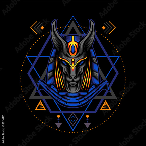 Dark Blue Anubis with Geometry Ornament