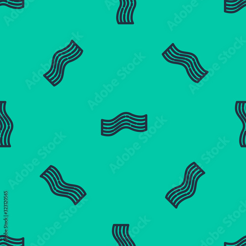 Blue line Bacon stripe icon isolated seamless pattern on green background. Vector Illustration