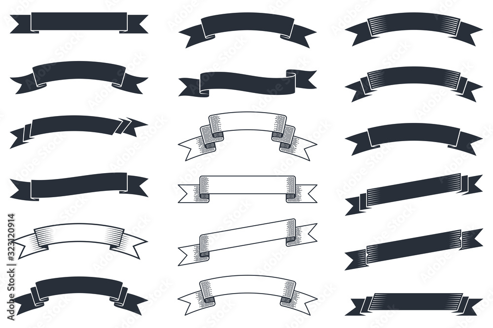 Set of blank vintage ribbon banners elements.