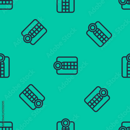 Blue line Dentures model icon isolated seamless pattern on green background. Dental concept. Vector Illustration