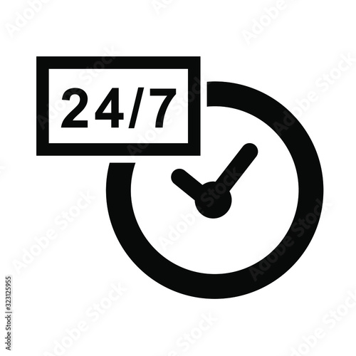 Simple Vector Icon Sign Open 24 Hour, 7 Day, Isolated on White 