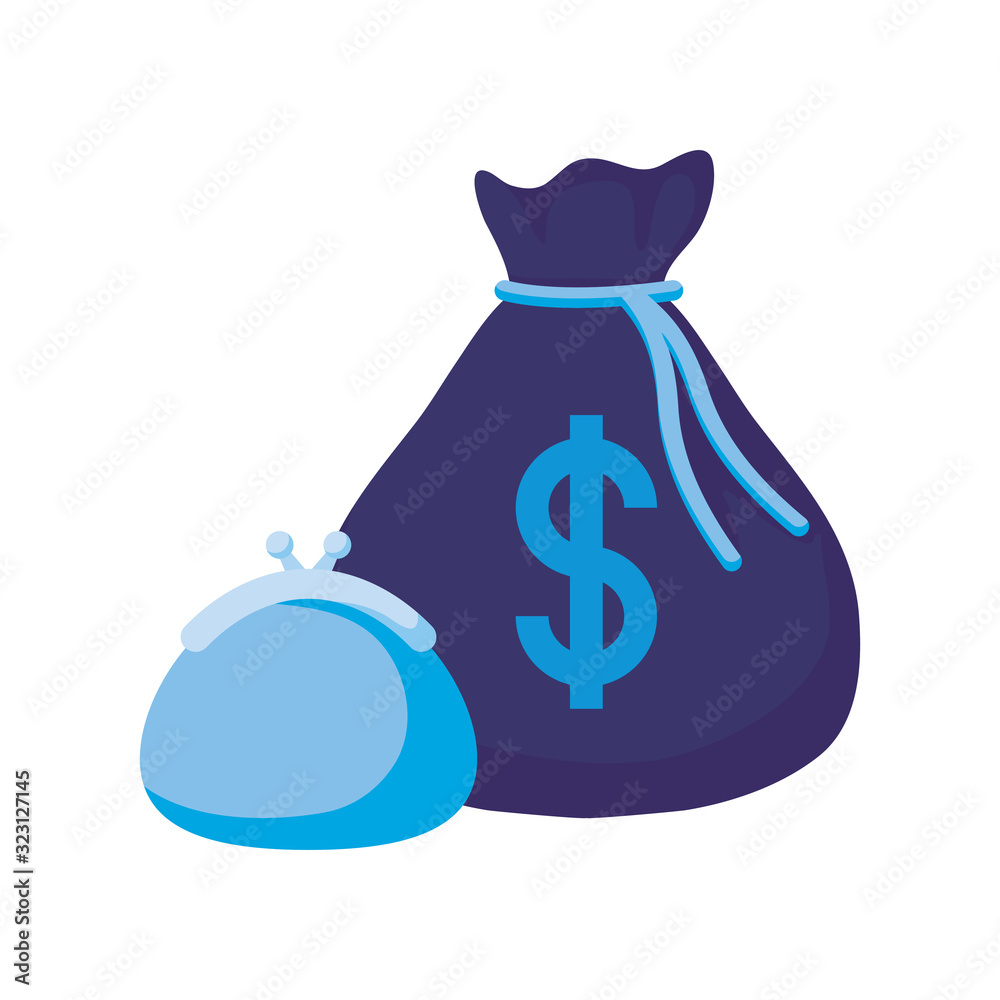 Isolated money wallet and bag vector design