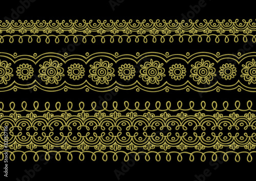 ethnic golden 3d embroidery border pattern