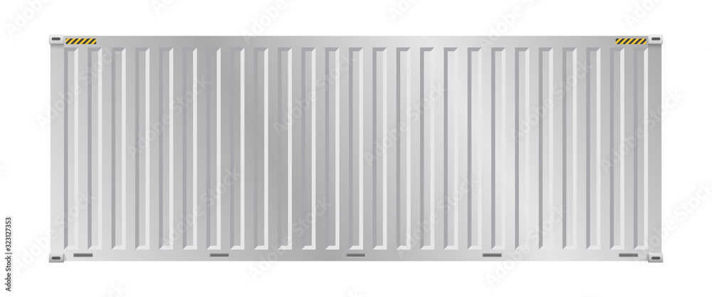 Cargo container vector isolated on white background. Metal box or equipment for storage at dock, port, warehouse. Freight transport by ship, crane, trailer truck for shipping, import export business.