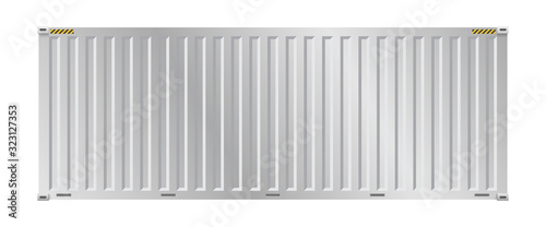 Cargo container vector isolated on white background. Metal box or equipment for storage at dock, port, warehouse. Freight transport by ship, crane, trailer truck for shipping, import export business.