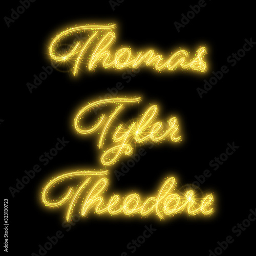 Male names made of sparkler. Design element for birthday card, bachelor party or wedding invitation