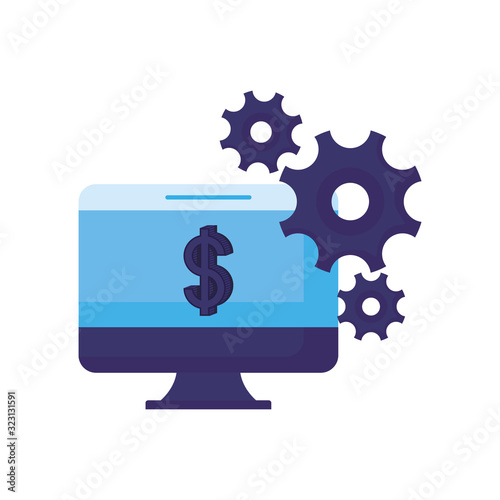 Isolated computer dollar and gears vector design