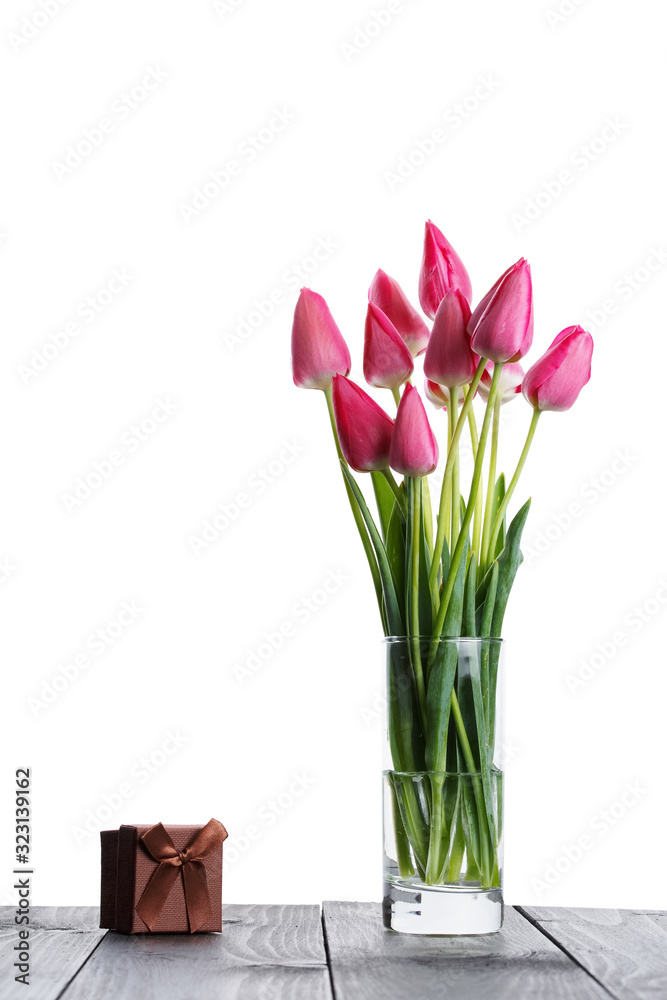 pink tulips on an isolated white background
