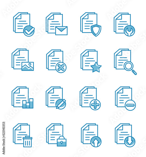 Set of document icons with outline style.