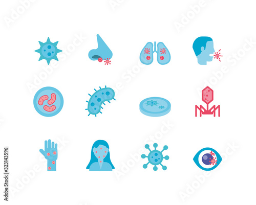 medical and sickness icons set over white background, flat style