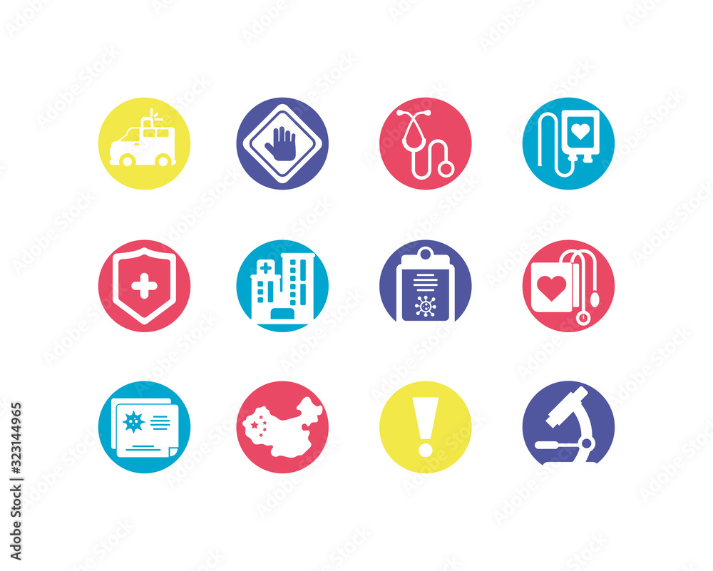 blood bag and medical icons set, block style blood bag and medical icons set, block style