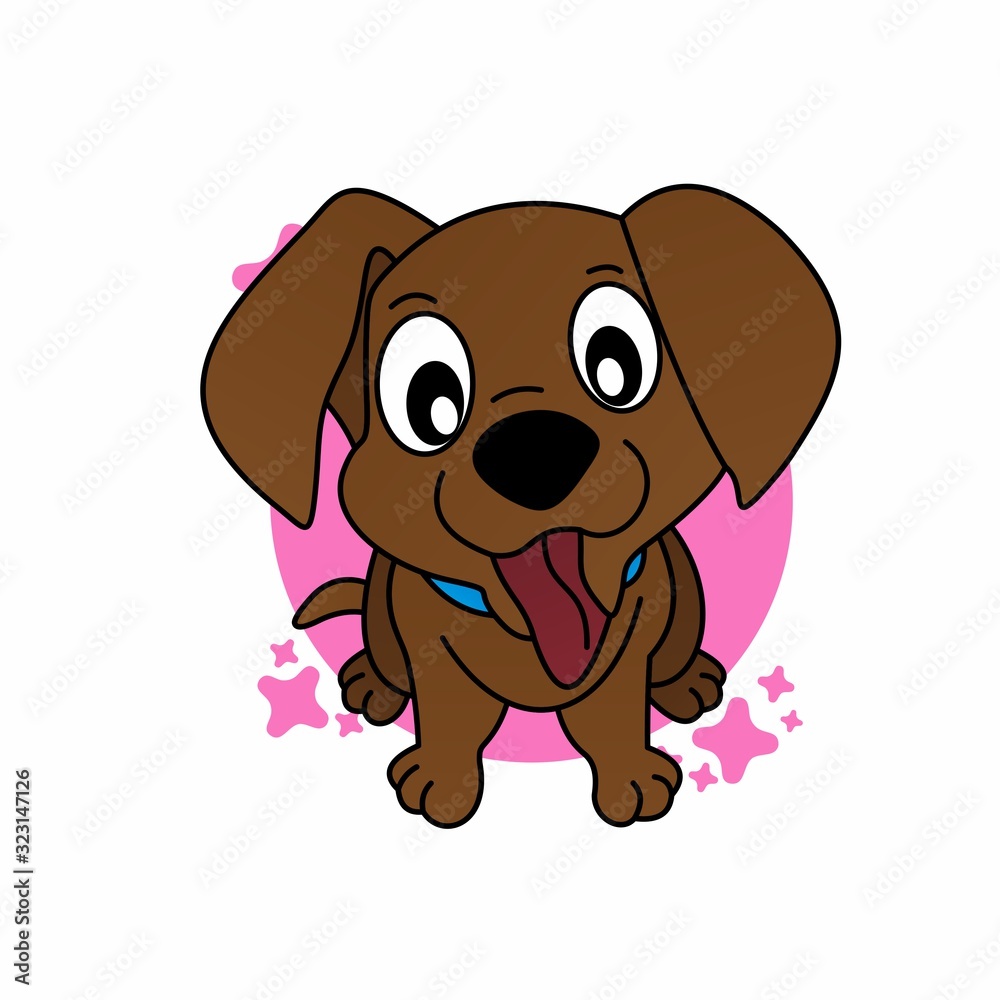Illustration of Brown Puppy Pull Out His Tongue Cartoon, Cute Funny Character, Flat Design