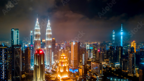 Photography Kuala Lumpur, Malaysia - December 28, 2019 : Kuala Lumpur city skyline at night