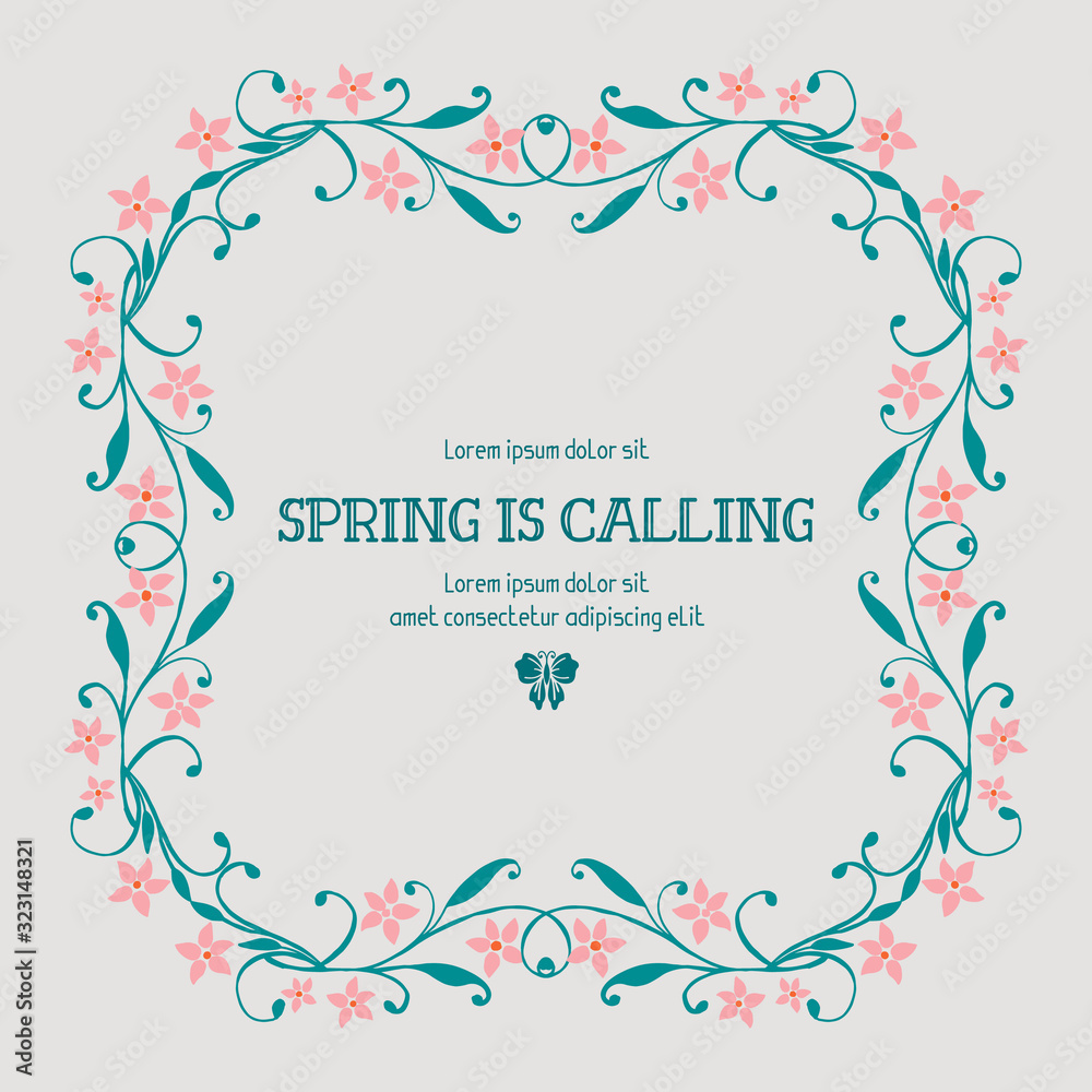 Greeting card wallpapers design for spring calling, with cute leaf and floral frame decor. Vector