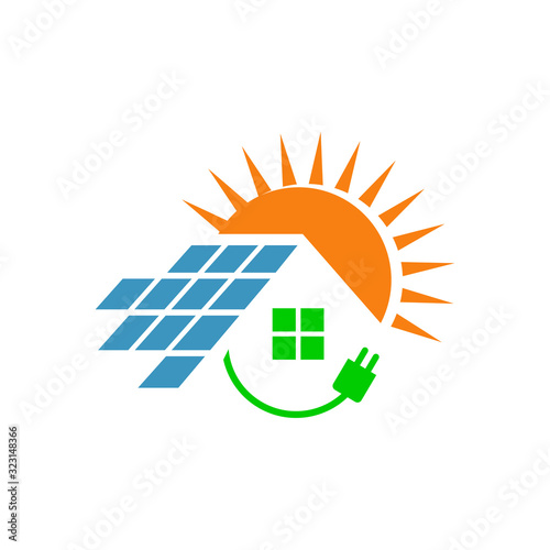 sun and roof design template solar power logo vector icon illustration